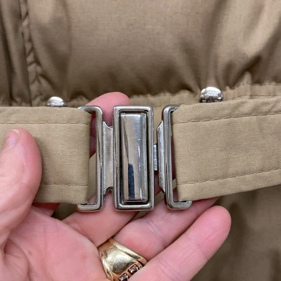 1st Down Y2K Down Trench Puffer Coat Tan Long Middie Length Belted and OOAK EUC! - Picture 11 of 17